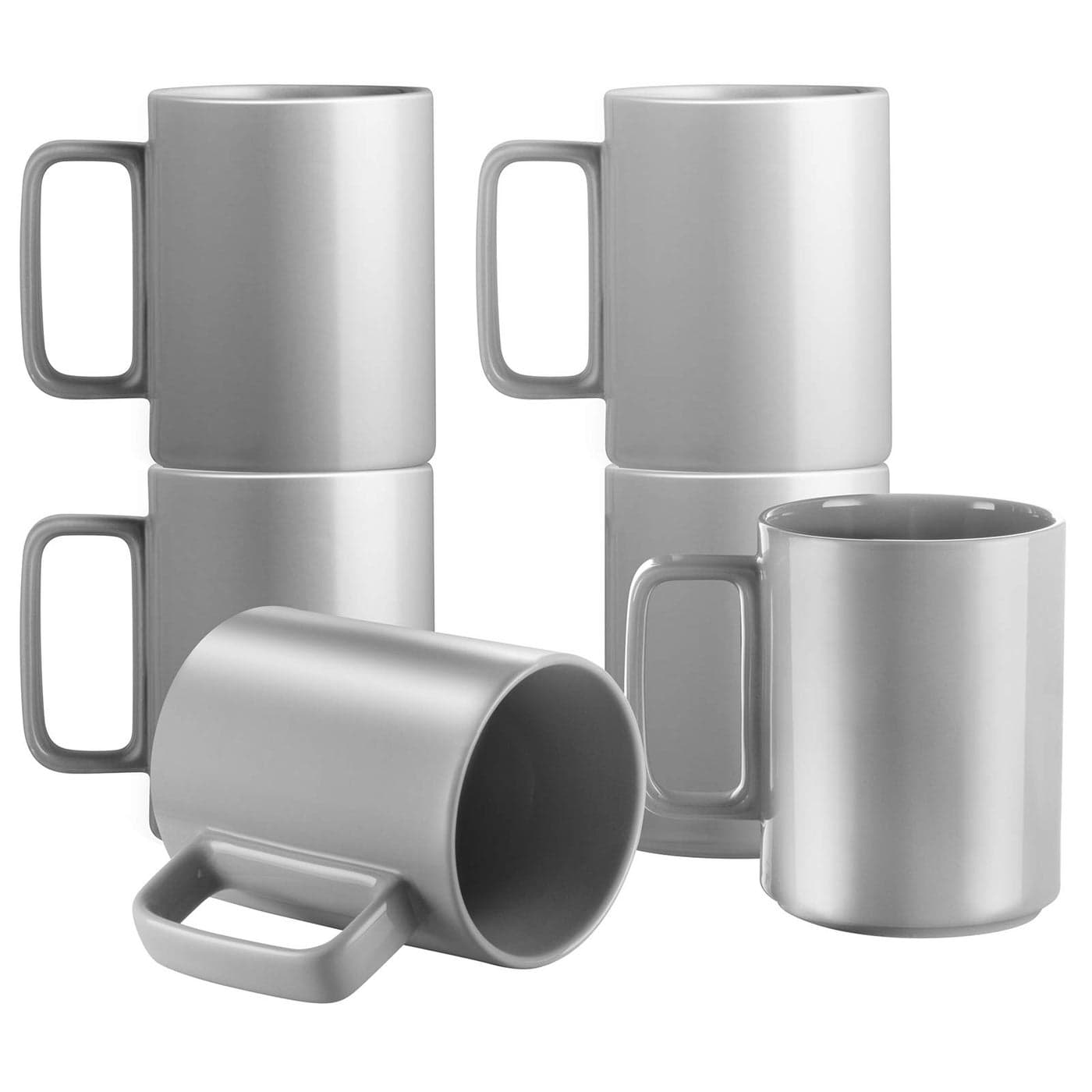 Eliu Porcelain Tea Mugs Coffee Mug Set Large 15 Ounces Cups for Coffee Tea Cocoa and Mulled Drinks Set of 6 Grey