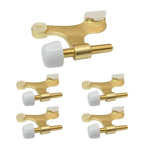 5 Pack Hinge Pin Door Stopper Satin Brass Matte Gold Adjustable Heavy Duty Door Stops with Rubber Bumper Tips, Easy No Drill Installation | HOWTOOL