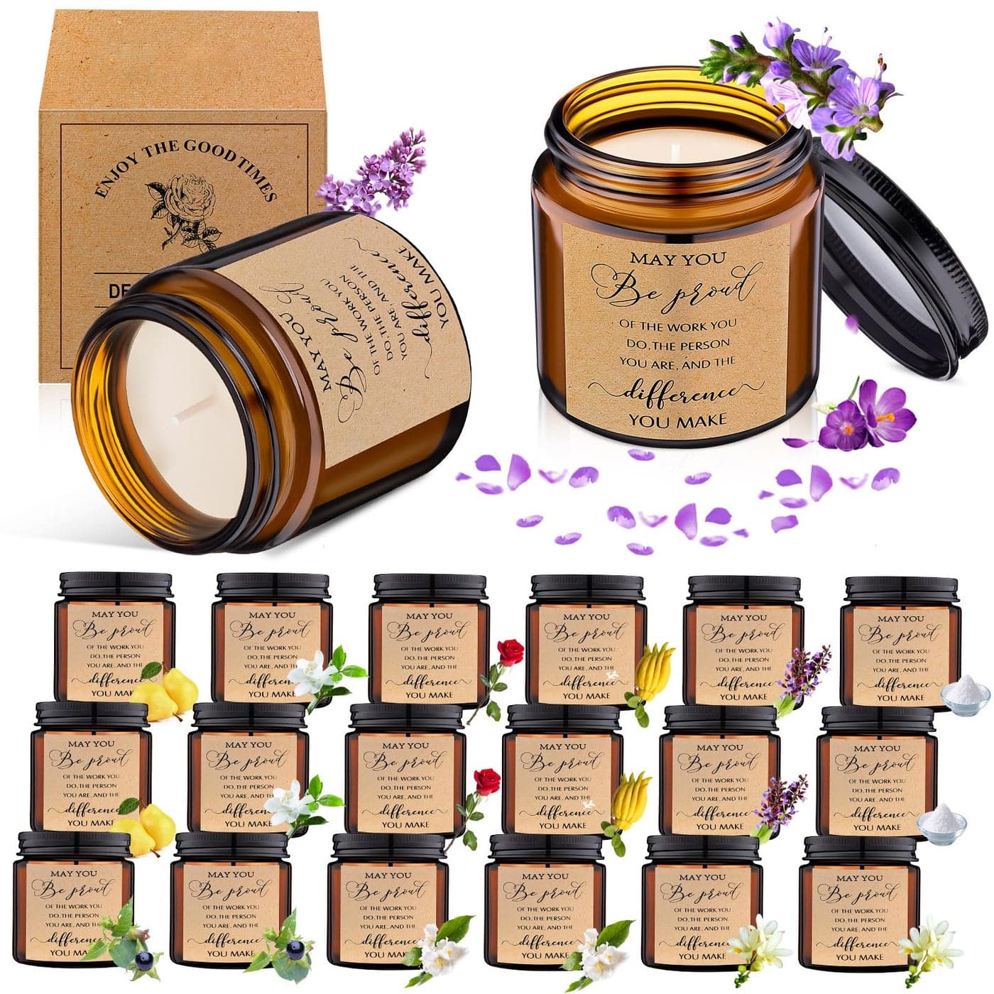 MTLEE 20 Pcs Thank You Gifts Candles 35 oz Employee Appreciation Inspirational Scented Soy Wax Candle Thank You Gift Christmas Gifts for Coworker Women Volunteer TeacherClassicBrown