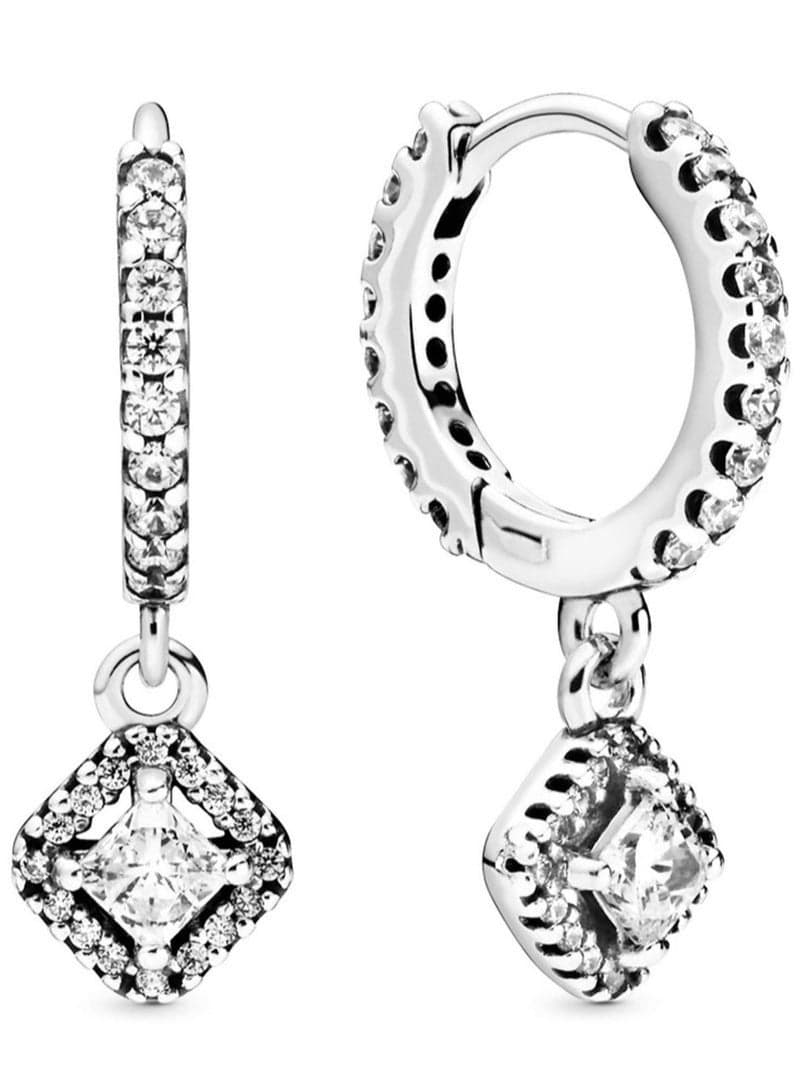 Square Hoop Earrings - Made of Sterling Silver and Cubic Zirconia