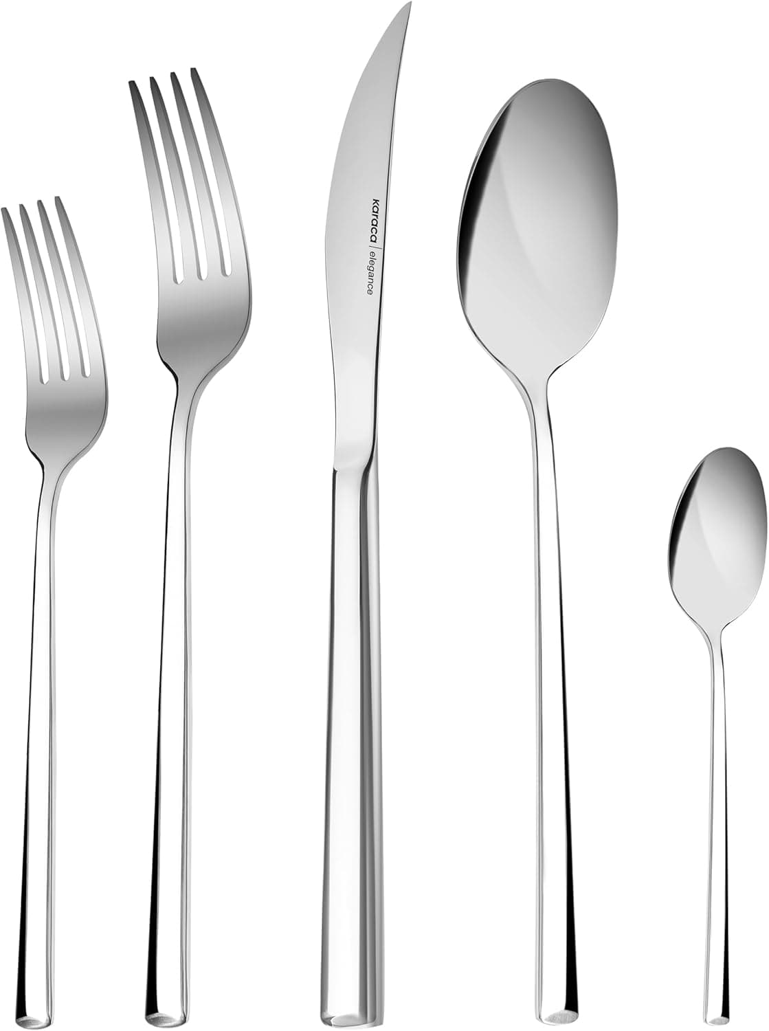 Karaca Tivoli 60 Pieces Cutlery Set for 12 Person Forks Spoon Knives Silverware Sets Modern Silver Flatware Stainless Steel Kitchen Utensils Tableware Set Dishwasher Safe