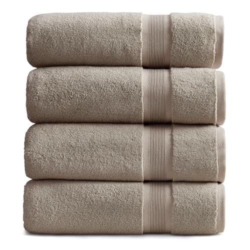 Springtree Home Luxury Bamboo Rayon Bath Towel Set of 4 | 35% Bamboo Rayon - 65% Cotton | Absorbent Quick-Dry Towels for Bathroom | Oeko-TEX Standard 100 Cotton | Cobblestone