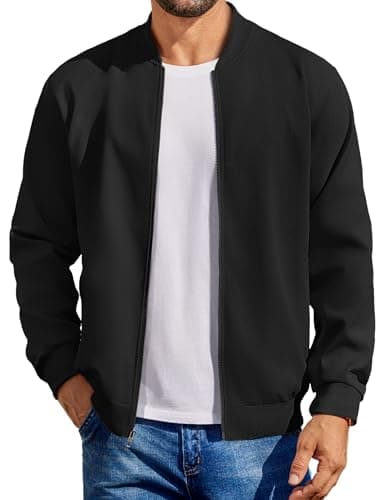 COOFANDY Men's Lightweight Bomber Jacket Fashion Flight Jackets Full Zip Light Windbreaker Black, Small