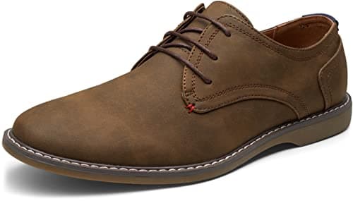 Jousen Mens Oxford Suede Business Casual Dress Shoes Plain Toe Oxfords Classic Formal Derby Shoes (AMY615 Dark Brown 9)