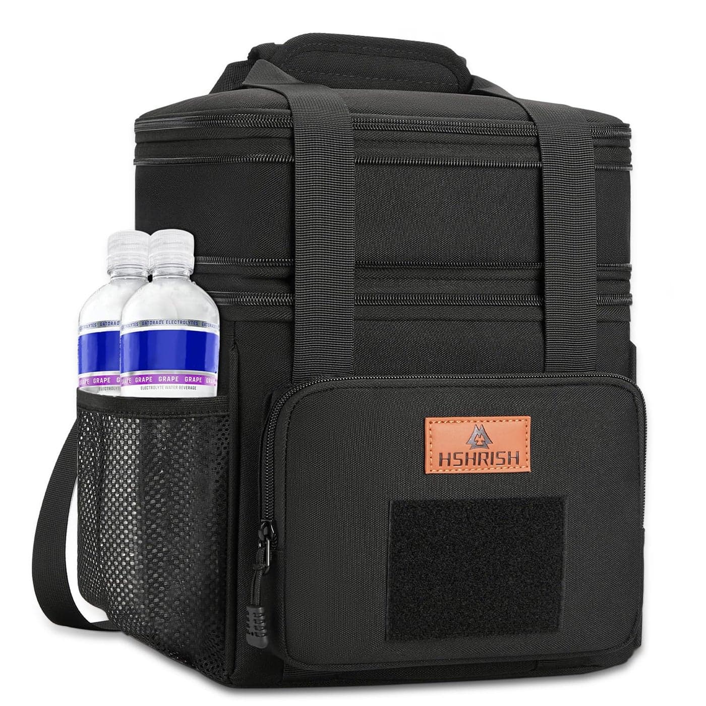 HSHRISH Expandable Large Tactical Lunch Box for Adults, Durable Insulated Lunch Bag with Shoulder Strap, Soft Cooler Bag for Men Work Outdoor Picnic Trips, 20 Can/16 L, Black