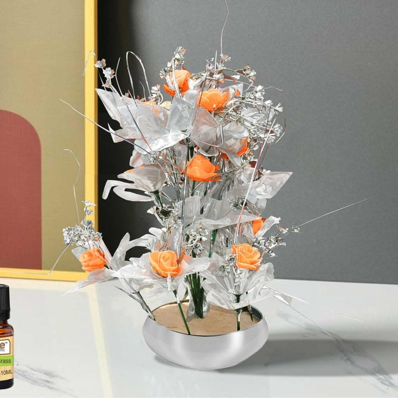 Pure Source India Artifical Flower Vase for Home Decoration,Office, Gifting Item, Weeding Decor (Silver)