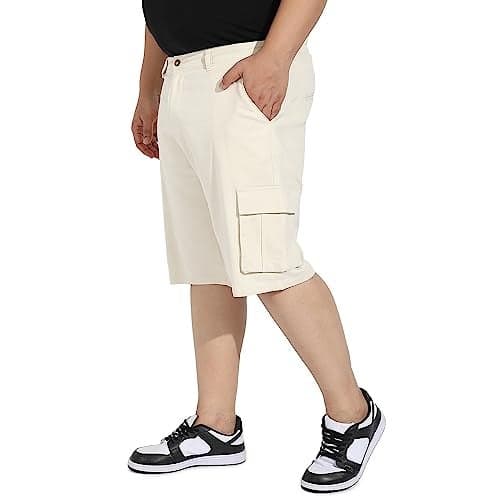 Instafab Plus Men's Pale Yellow Cargo Shorts for Casual Wear | 6 Pockets | Plus Size Fit | Button Closure | Cotton Poly Cargo Shorts Crafted with Comfort Fit for Everyday Wear