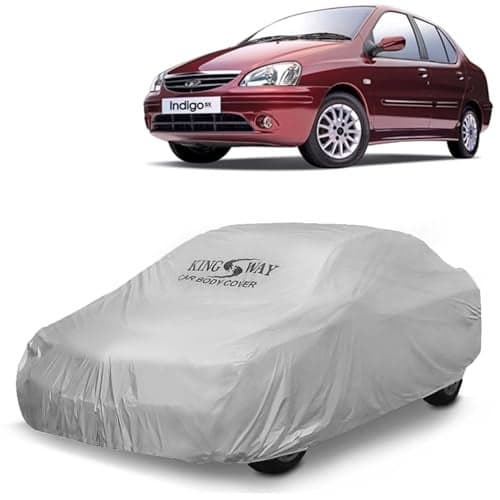 KINGSWAY® Indigo Car Body Cover Dustproof for (Year 2002 to 2009) All Model, Compatible with Tata Indigo Car Cover, Comes with Bird Droppings, Scratch, UV and Paint Protection, Silver Matty