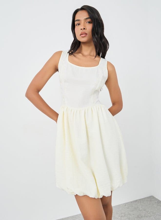 Take Two Solid Sleeveless Balloon Hem Mini Dress — XL