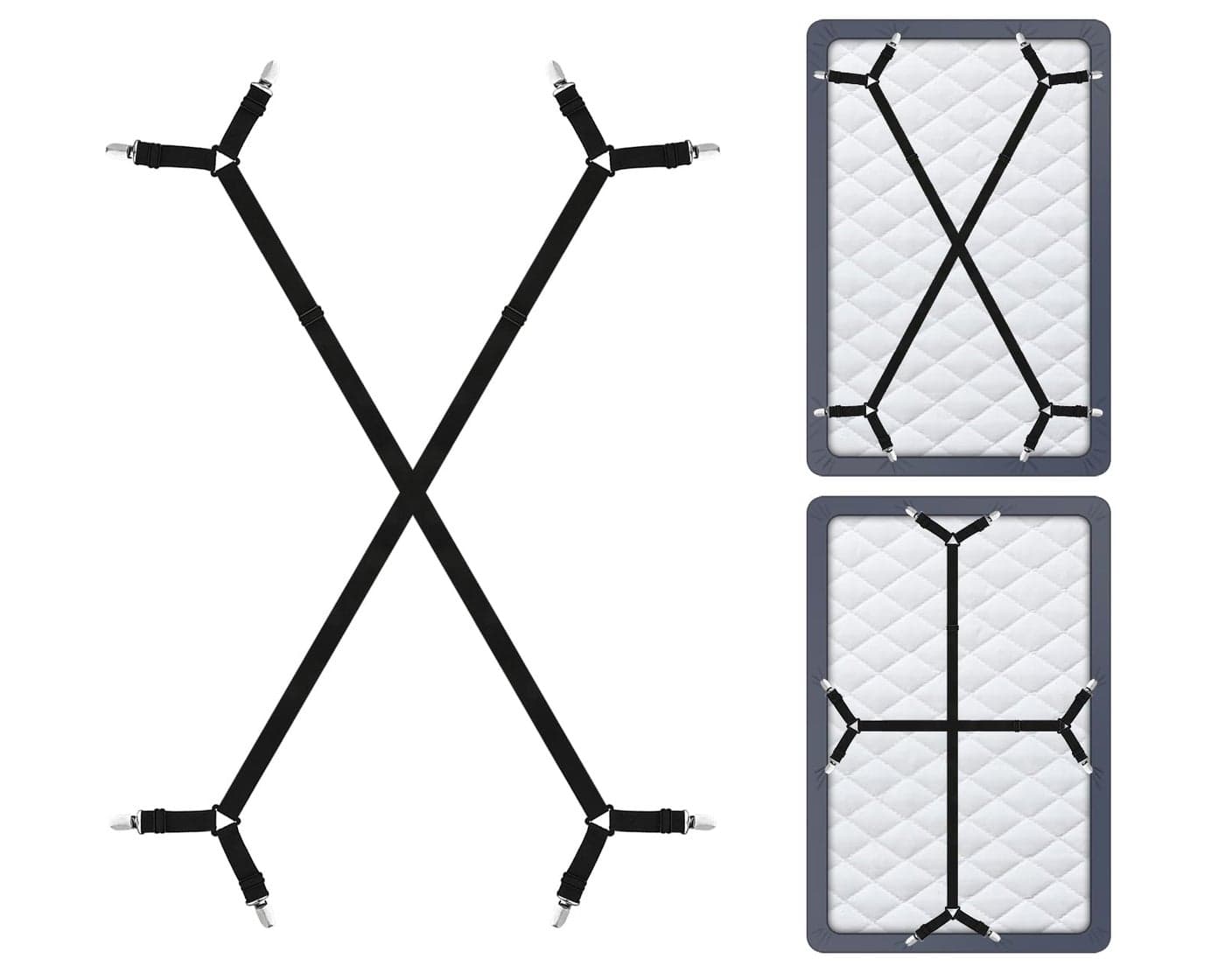 DS DISTINCTIVE STYLE Sheet Straps 2 Pieces Mattress Sheet Holder Straps for QueenKing Size Bed Suspenders Twin XL Adjustable Elastic Bands and Corner Clips