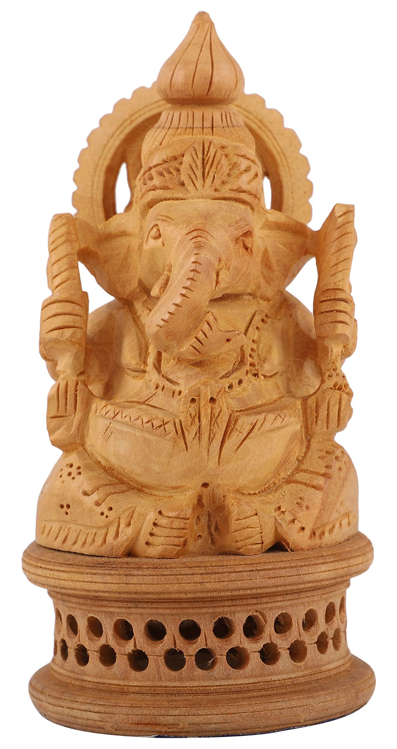 DHYANARSH Wooden Ganesh Idol Hand Carved Lord Ganesha Wood Sculpture God of Prosperity and Fortune Brown