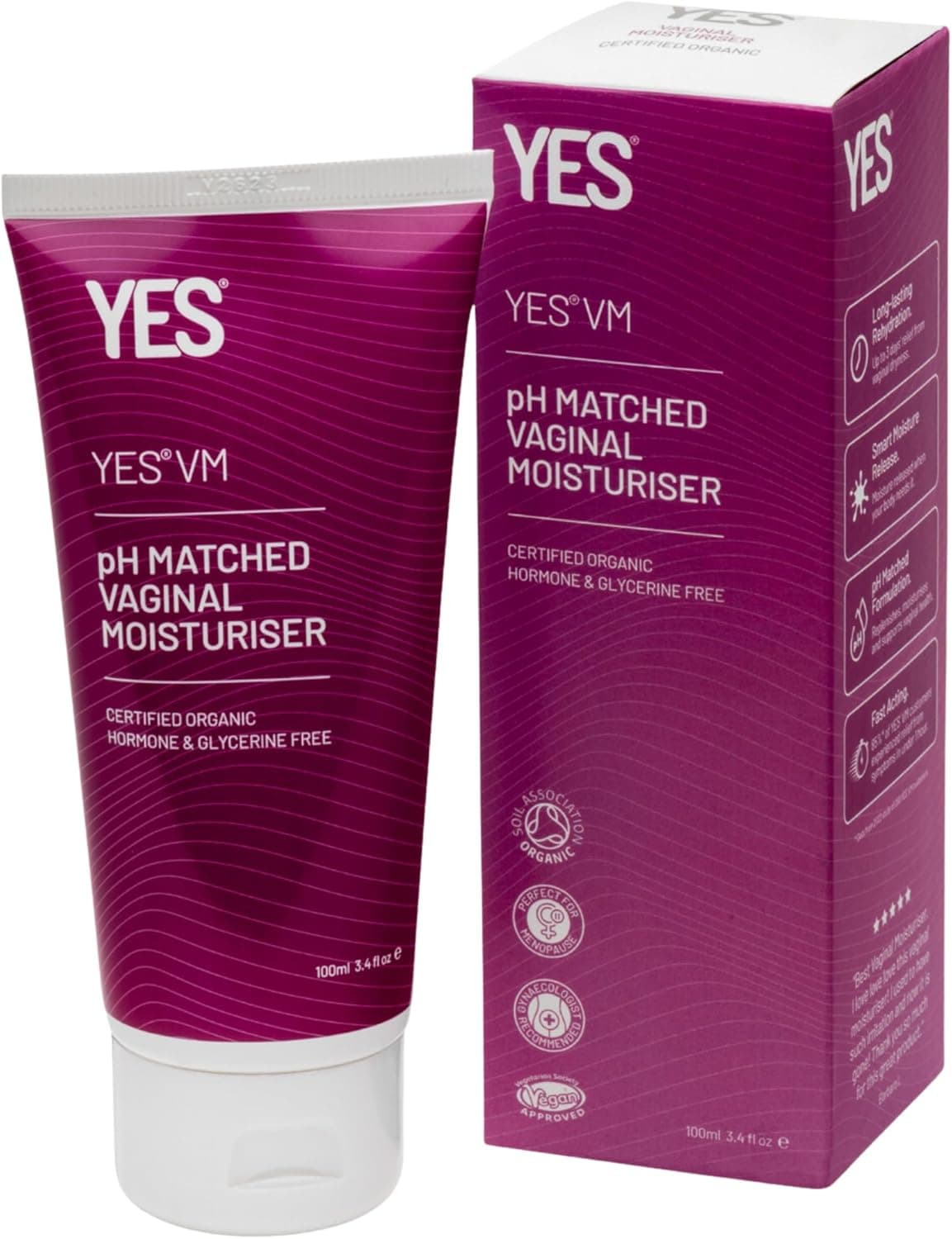 YES VM Vaginal Moisturiser WaterBased LongLasting Fast Acting for Vaginal Dryness Certified Organic Natural Gel Moisturiser pH Matched 100ml