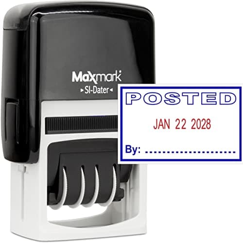 MaxMark Office Self Inking Date Stamp with Phrase Posted - 2 Color Blue/Red Ink