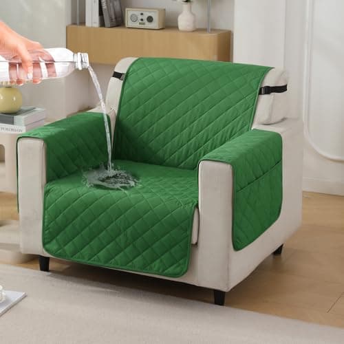 HOKIPO Polyester Quilted Waterproof Sofa Cover Mat For 1 Seater Sofa With Pockets On Armrest Cover - Green (AR-5252-GRN)
