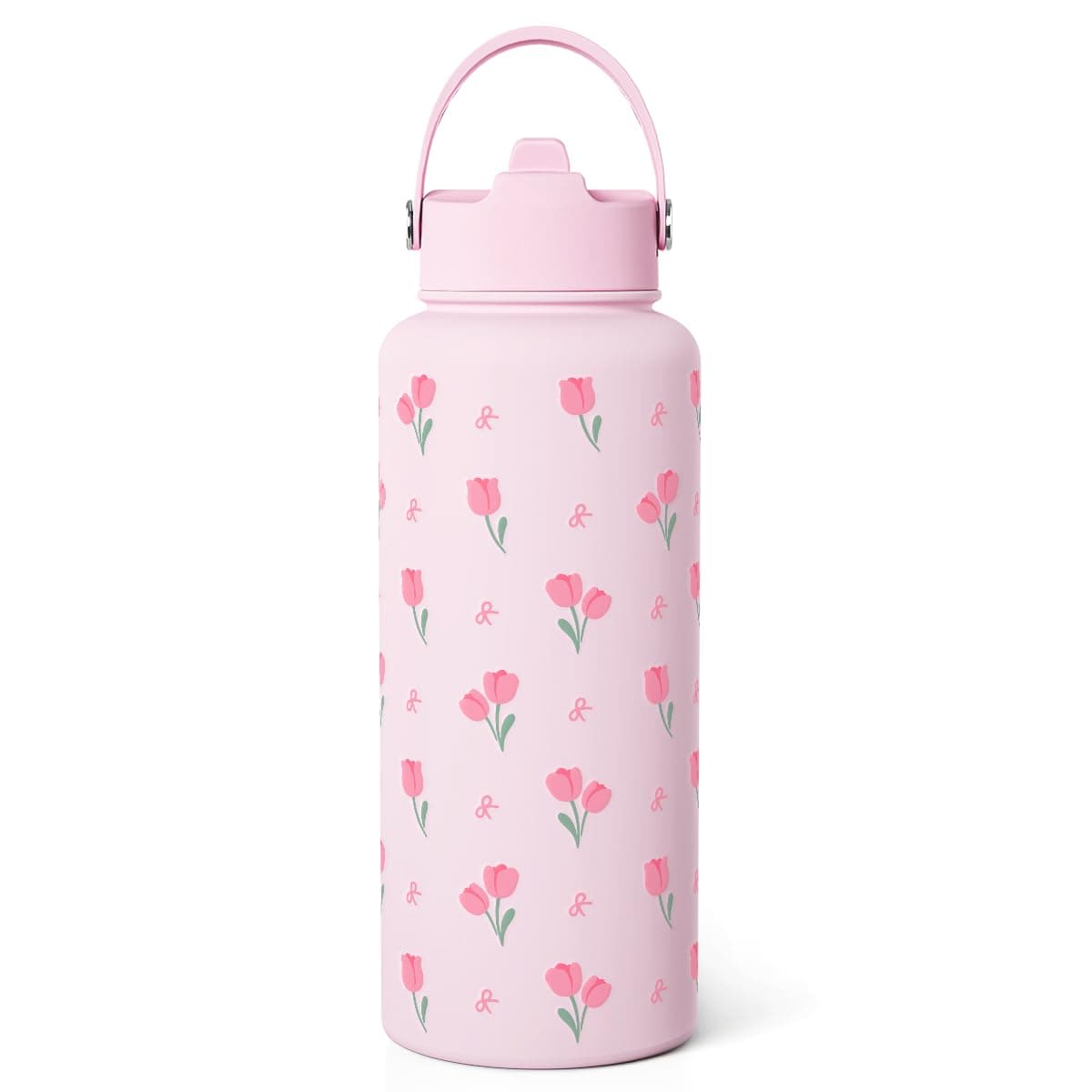Floral Water Bottle 32oz Stainless Steel with Lid Tulip Insulated Bottles for Women Girls Gifts Ideas for Birthday Christmas