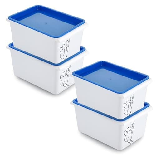 Nayasa Lego Print Stack N Store 5 LTR, Set of 4 | Plastic Storage Boxes with Lid | Side Handle | Stackable Boxes | Can Be Used for Multipurpose Storage | Strong and Durable Quality | Blue