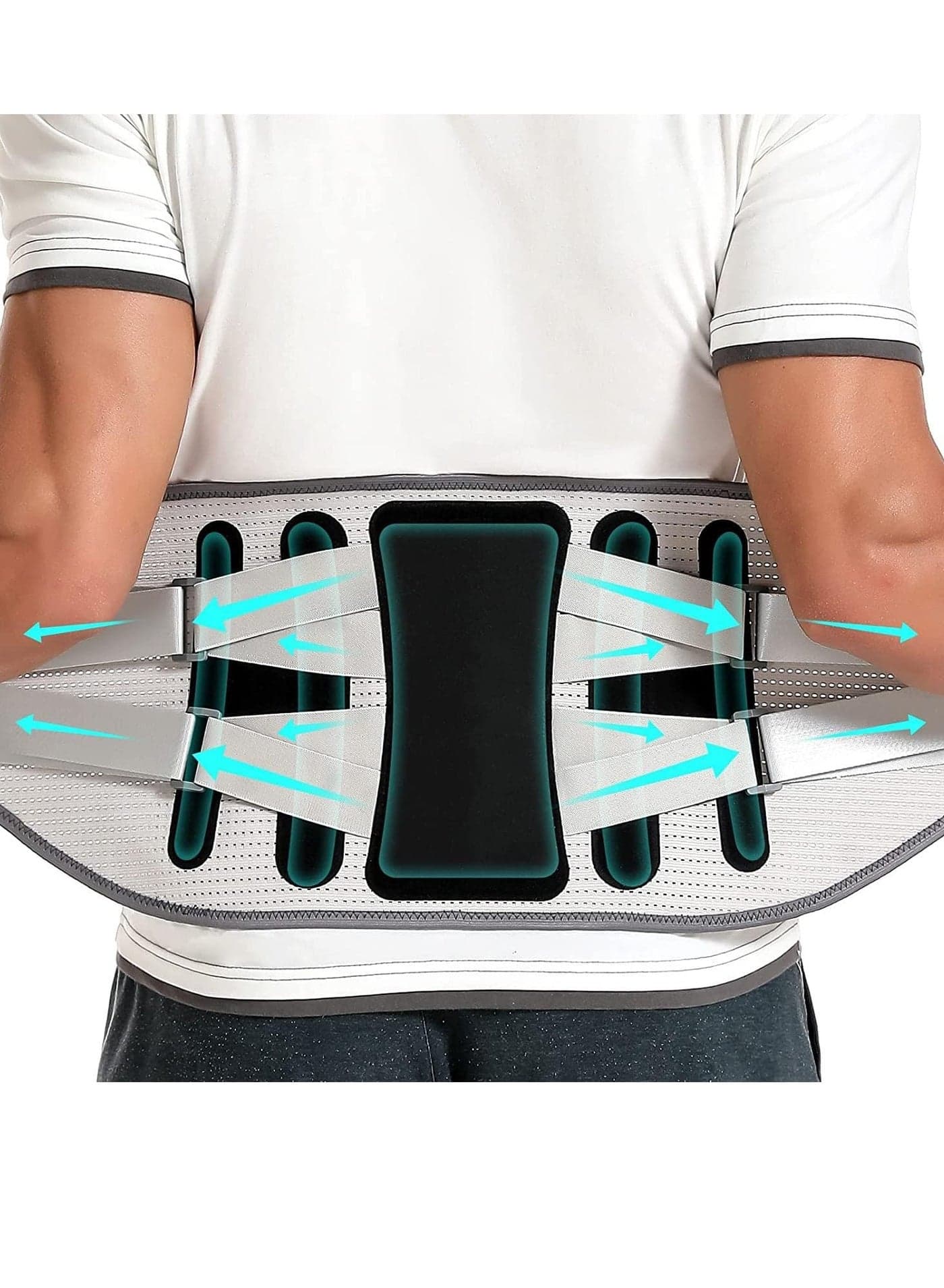 Adjustable Back Brace with 8 Support Straps for Lower Back Pain Relief, Breathable Lumbar Support Belt for Men Women, Ideal for Herniated Disc, Sciatica, and Work Use.