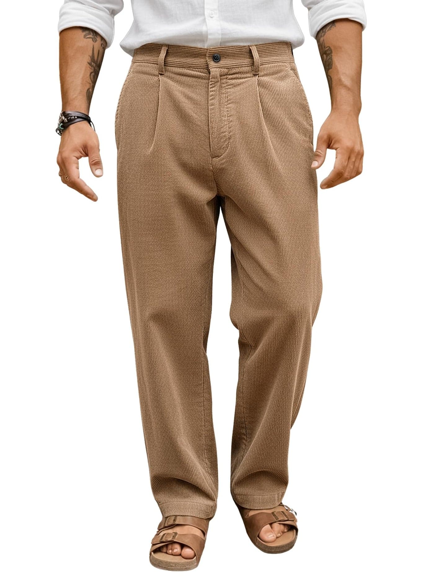 Jump Cuts Mens Solid Textured Khaki Polyester Trouser