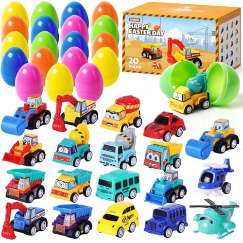 ZenBombs Easter Eggs with Cars Inside 20 PCS Prefilled Easter Eggs with PullBack Toy Cars Kids Easter Basket Stuffers Party Favor Toys for Boys and Girls Over Age 3 Years Old