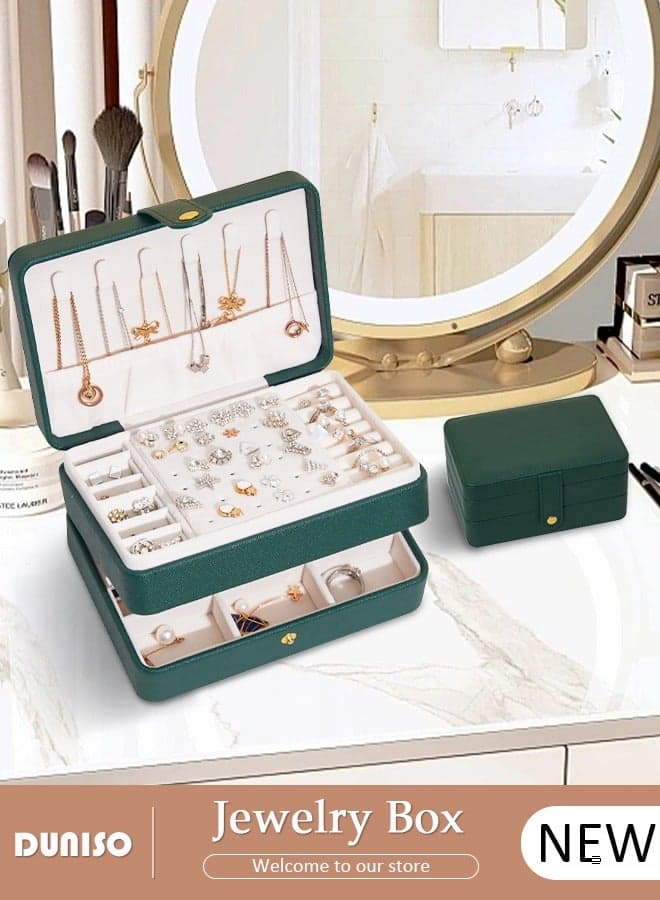 Jewelry Box for Women, Large Capacity Double Layer Display Jewellery Organizer with Removable Tray & Partition, 3Tiers Jewellery Storage Case, Travel Jewel Holder Cabinet for Earing, Necklace, Bracelet, Rings
