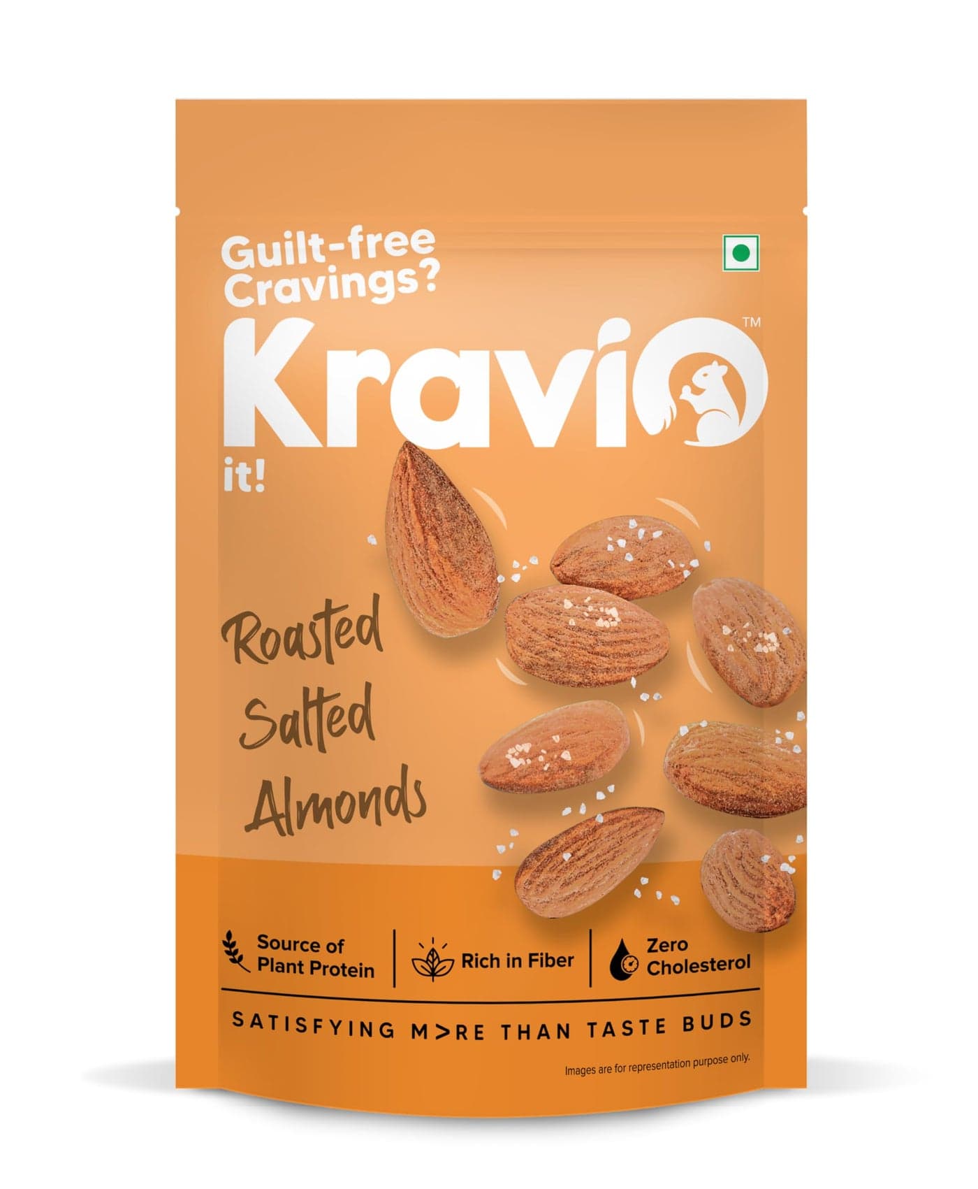 Kravio Premium Roasted Salted Almonds 200g | Zero Cholesterol Natural Whole California Badam Nuts & Dry Fruits | Rich in Protein, Roasted Crunchy Delicious Healthy Snacks