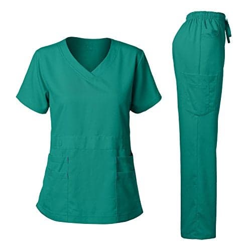 Dagacci Medical Uniform Women's Scrubs Set Stretch Ultra Soft V-Neck Top and Pants Teal Green L