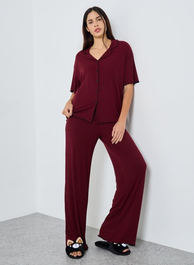 Styli Supersoft Ribbed Lettuce Hem Shirt and Pyjama Set