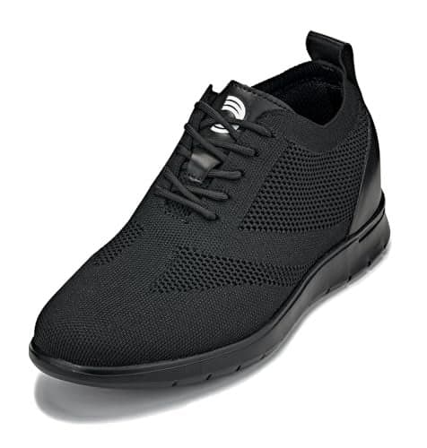 CALTO Men's Invisible Height Increasing Elevator Shoes - Black/Black Sole Ultra Light-Weight Lace-up Knitted Sporty Walker - 2.4 Inches Taller - X2211 - Size 10 D(M) US