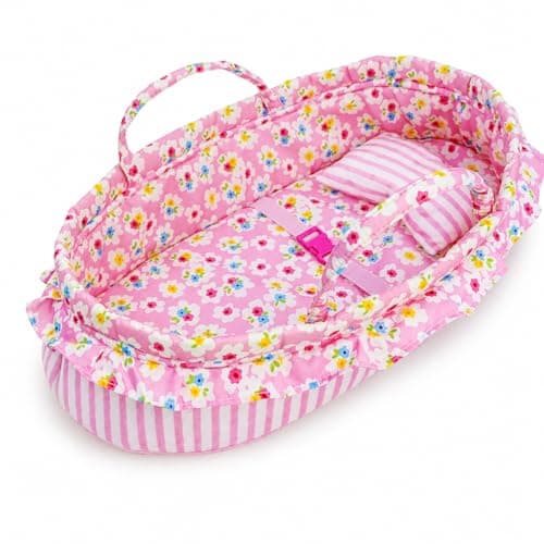 June Garden Cozy Dream Doll Bassinet Baby Doll Portable Carrier Fits for American Girl Dolls up to 14 Soft Pillow Safety Buckle Included