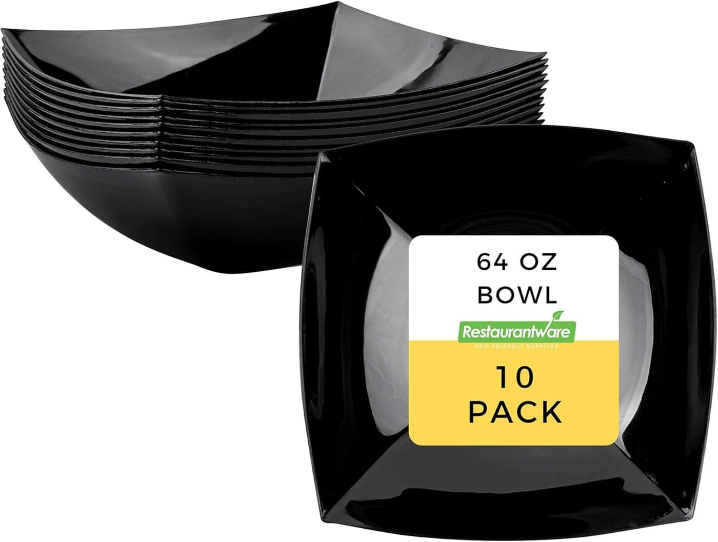 Restaurantware Moderna 64 Ounce Fancy Plastic Bowls 10 Square Disposable Salad Bowls Durable Heavyduty Black Plastic Bowls For Warm And Cold Foods