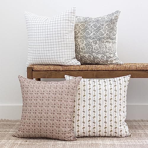 Woven Nook - Modern & Luxurious 18" x 18" Decorative Boho Throw Pillow Covers - Durable Quality & Machine Washable - 100% Cotton Canvas - Margot Design - 4 Pack (18"x18")