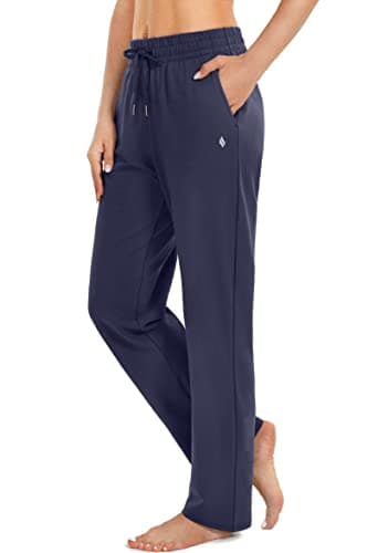 SANTINY Women's Cotton Sweatpants Yoga Lounge Casual Pants Open Bottom Sweat Pants for Women with Pockets (Navy_M)