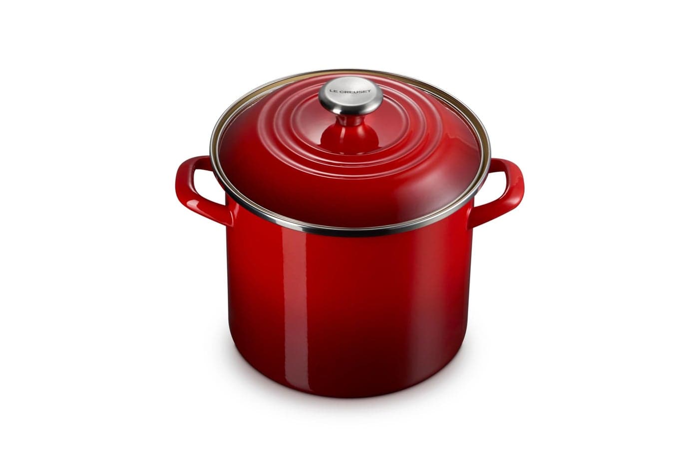 Le Creuset Enamel on Steel Traditional Stockpot 8 qt Cerise with Stainless Steel Knob