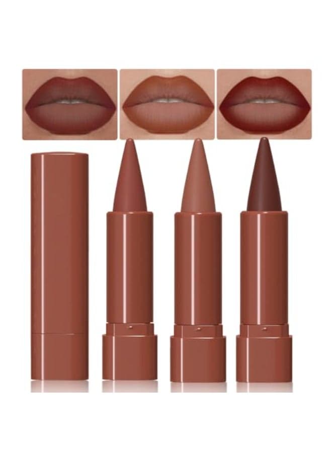 3Pcs Matte Lip Crayon Lip Liner and Lipstick Combo Sets Gradient Matte Lip Bar Lipstick And Lip Liner Set Contour Gradual Ombre Effect Lip Pencil For Old Women Long Lasting Waterproof Smudge Proof