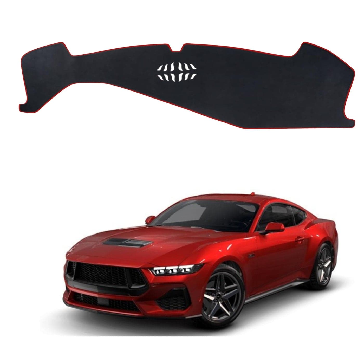 INUBOXES NonSlip Dash Cover Dashboard Cover Mat Custom Fit Center Console Cover Sunshield Protector Pad Compatible with for Ford Mustang 2024 2025 Accessories Pad Without HUD Red Trim
