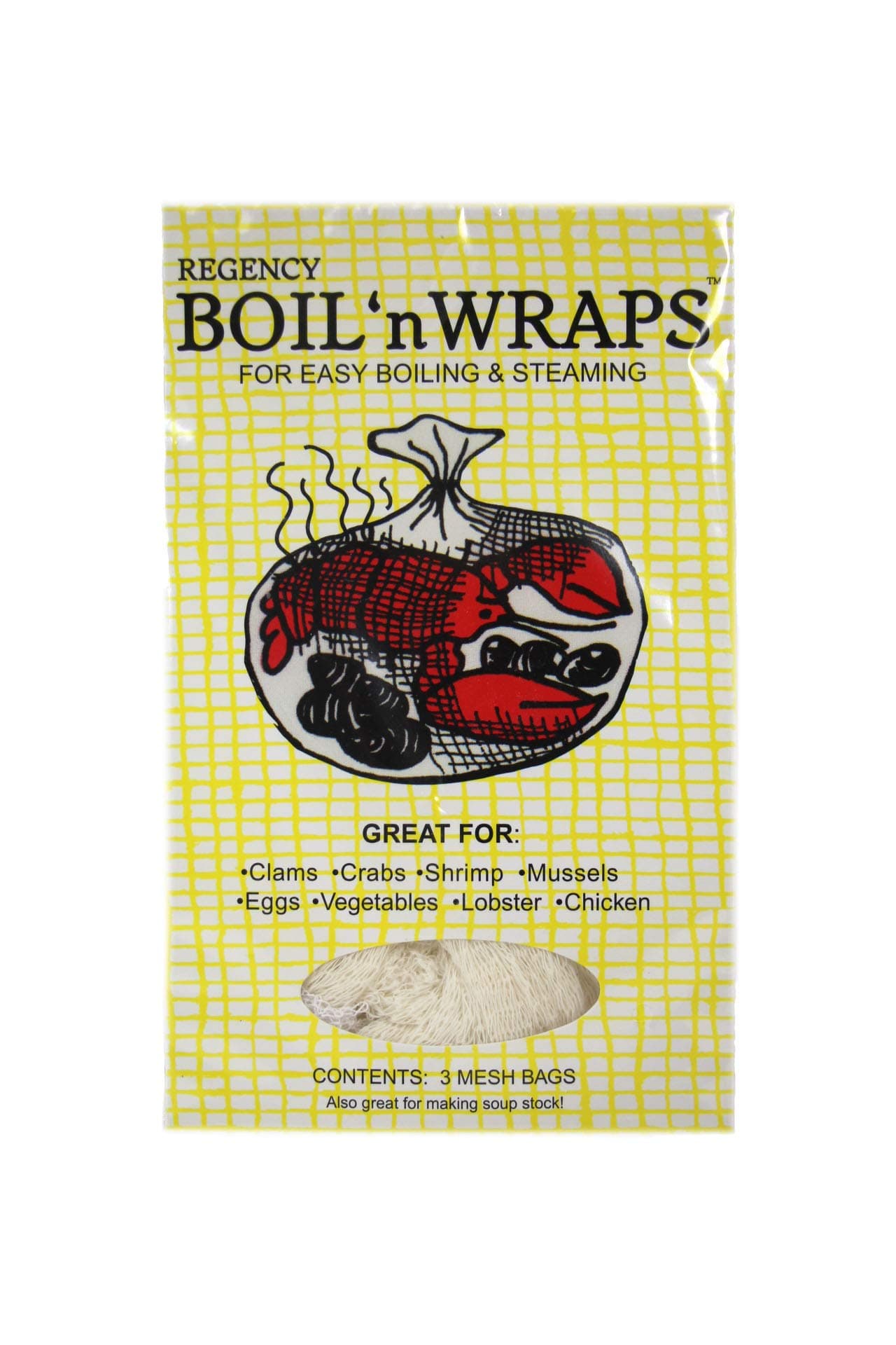 Regency Wraps Boil 'n' Wraps Steamer Bags for Safe and Easy Cooking of Shellfish, Crabs, Clams, Vegetables and more, Natural, 24”, Pack of 3