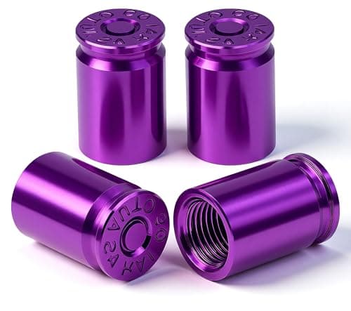 MEAJOO 4PCS Bullet Shell Tire Valve Stem Caps Aluminum Alloy Car Air Stem Cap Universal Dustproof Tire Valve Stem Covers for Cars SUV Trucks Bikes Motorcycles Bicycles Purple