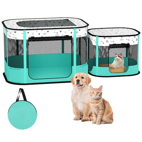 DESELL Portable Cat Playpen 8Rod Reinforced Kitten Dog Playpens Foldable Play Pen for Indoor Cats Enclosed Pet Puppy Doggy Outdoor Collapsible Tent Kennel Cage House32x24x22