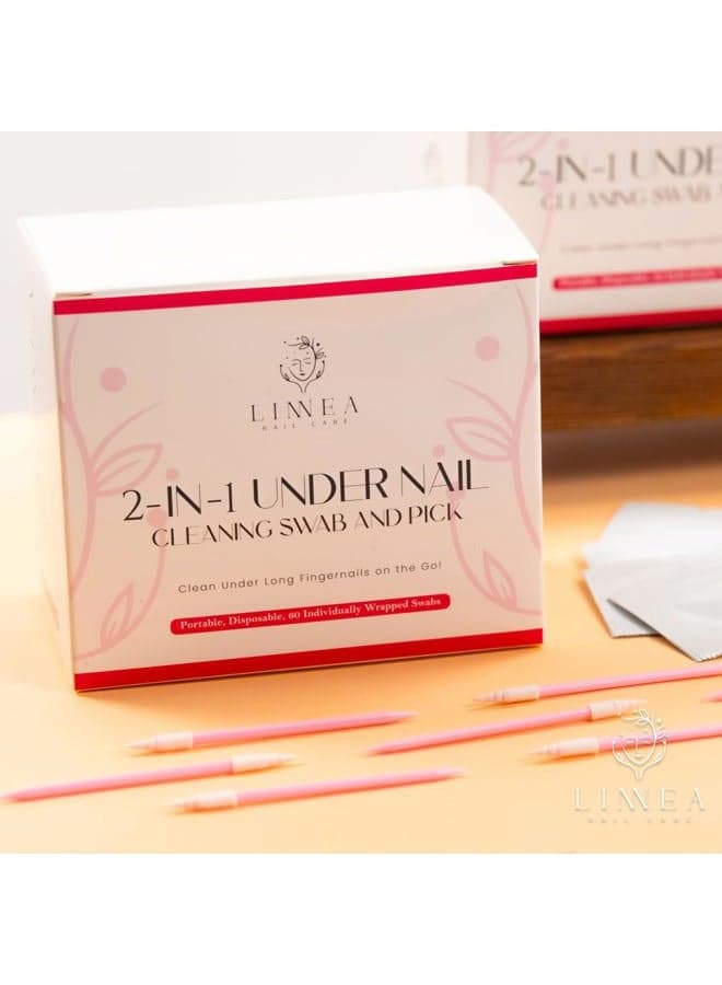 LINNEA Under Nail Cleaning Swab & Picks, 2-in-1, Clean Under Fingernails on the Go! - Disposable Individually Wrapped 60pcs, Presoaked in Isopropyl Alcohol Solution to Sanitize Under Nails