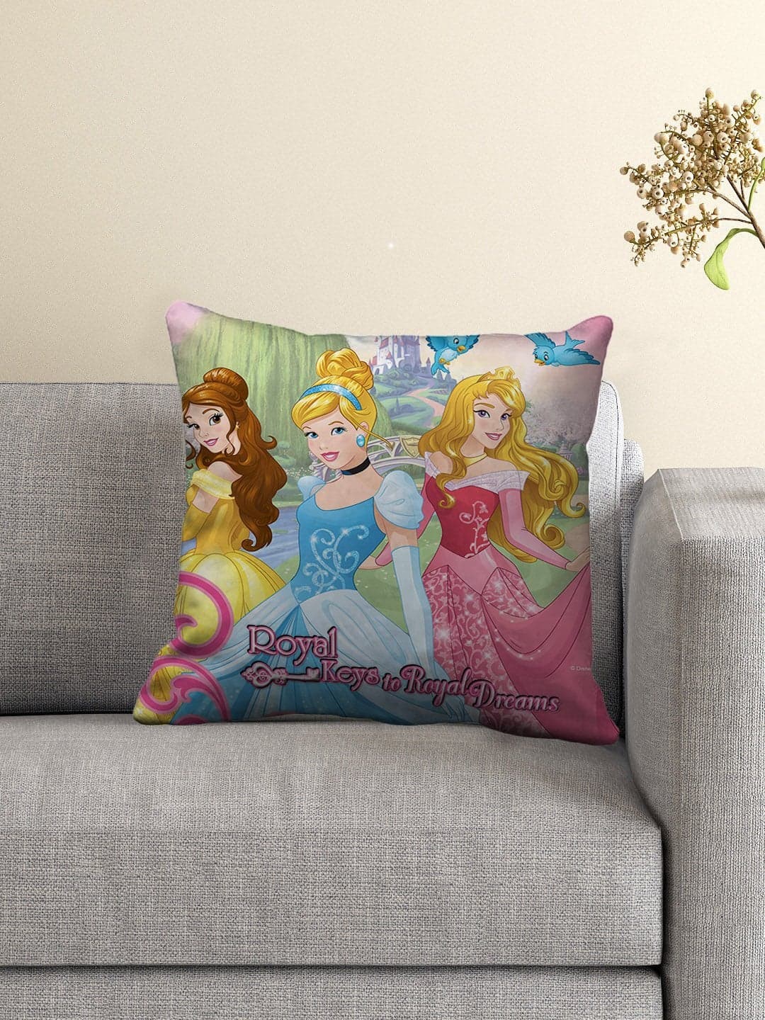 Disney- Athom Living- Princess Cinderella Cushion Cover with Filled Cushion 16x16 (M13)
