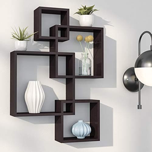 DDS Dream Decor Shoppee Floating Shelves for Wall Set of 4 Intersecting Wall Mounted Wall Shelf Solid Wood Floating Shelves Wall Decor for Bedroom, Room, Living Room, Kitchen Bedroom (Black)