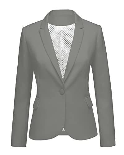 LookbookStore Women's Casual Grey Blazer Front Buttons Shoulder Pads Work Office Business Blazer Jacket Suit Size M
