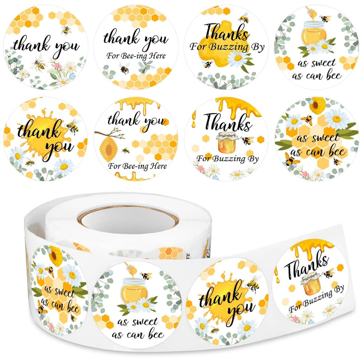 Eersida 500 Pcs 15 Inch Bee Thank You Stickers Bulk Bee Themed Stickers Honeybee Paper Decal Round Honey Labels Honeybee Baby Shower Favors for Jars Bottle Baby Shower Party Favor Birthday