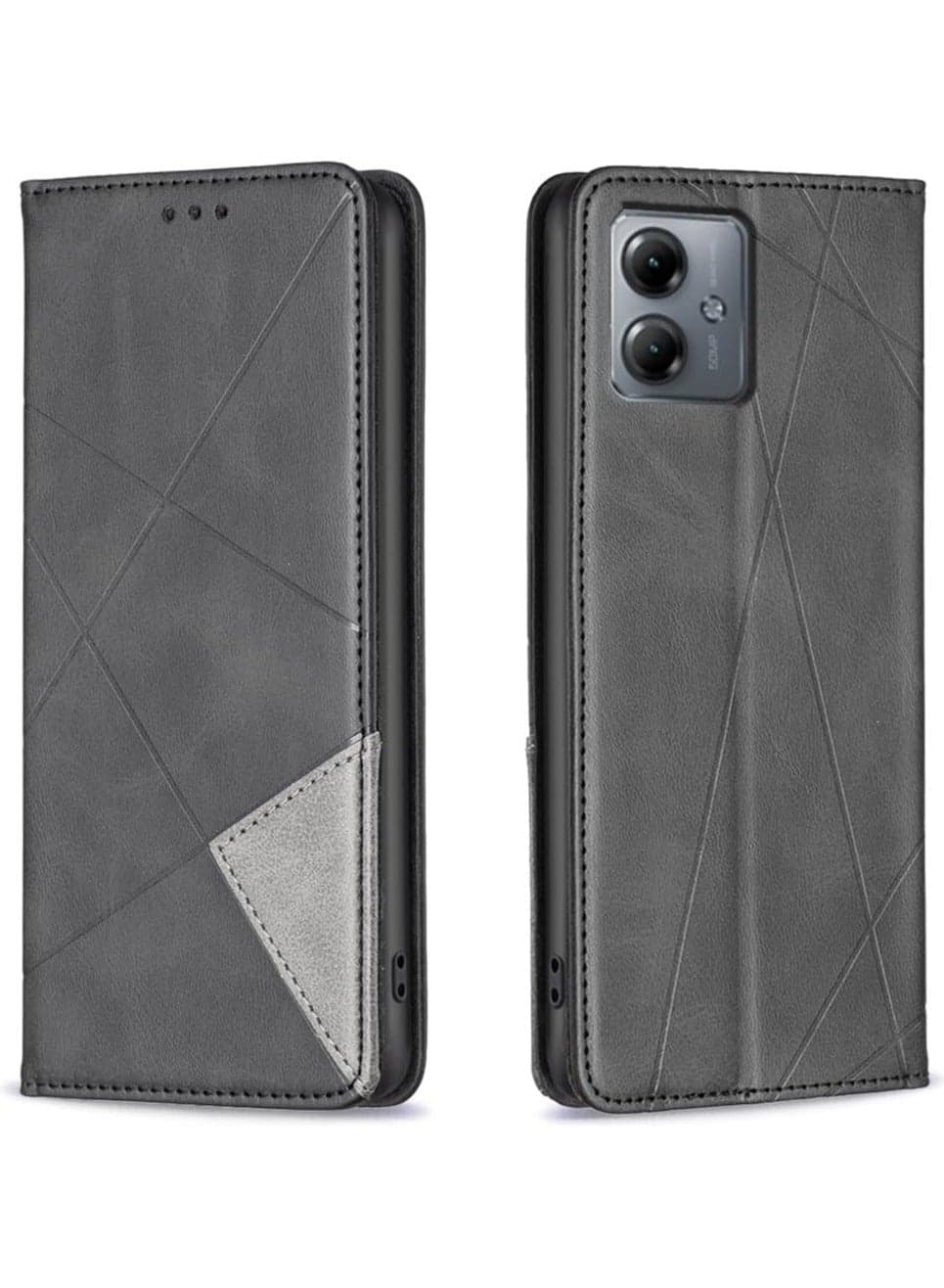 Flip Case for Motorola Moto G14 4G,Rhombus Pattern Premium Leather Wallet Kickstand Magnetic Closure Cover Black