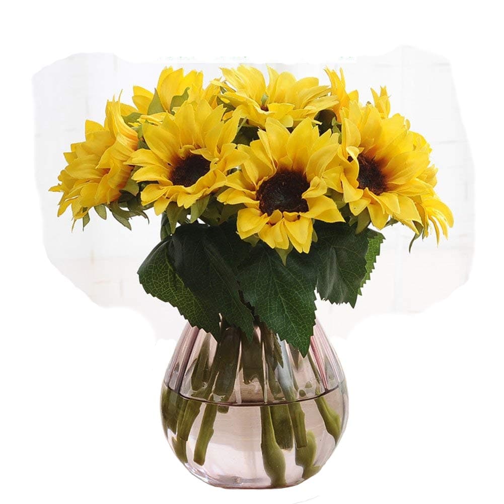 Artfen Artificial Sunflowers 6 Pcs Fake Sunflowers Preserved Flower Bouquet Bride Bridesmaid Holding Flowers Artificial Flowers for Home Hotel Office Wedding Party Garden Craft Art Decor No Vase