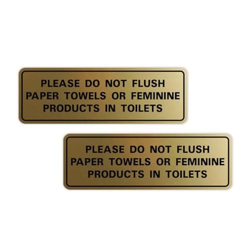 All Quality Standard Please Do Not Flush Paper Towels or Feminine Products in Toilets Door or Wall Sign | Brushed Gold - Medium (2 Pack)