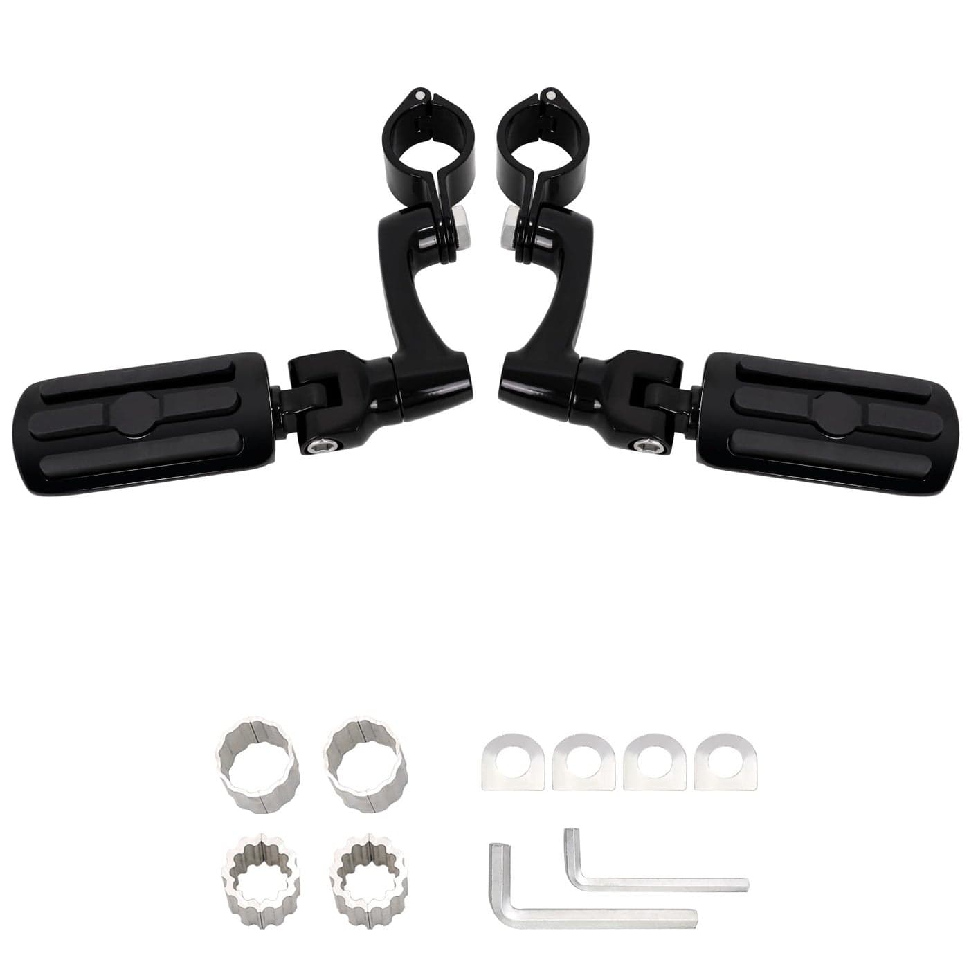 FOVPLUE 1 125 Highway FootpegsAdjustable Highway Peg for Harley Touring Softail Dyna Sportster Honda Kawasaki Suzuki Yamaha Indian Victory with 1 1142235mm Engine GuardsTubingGloss Black