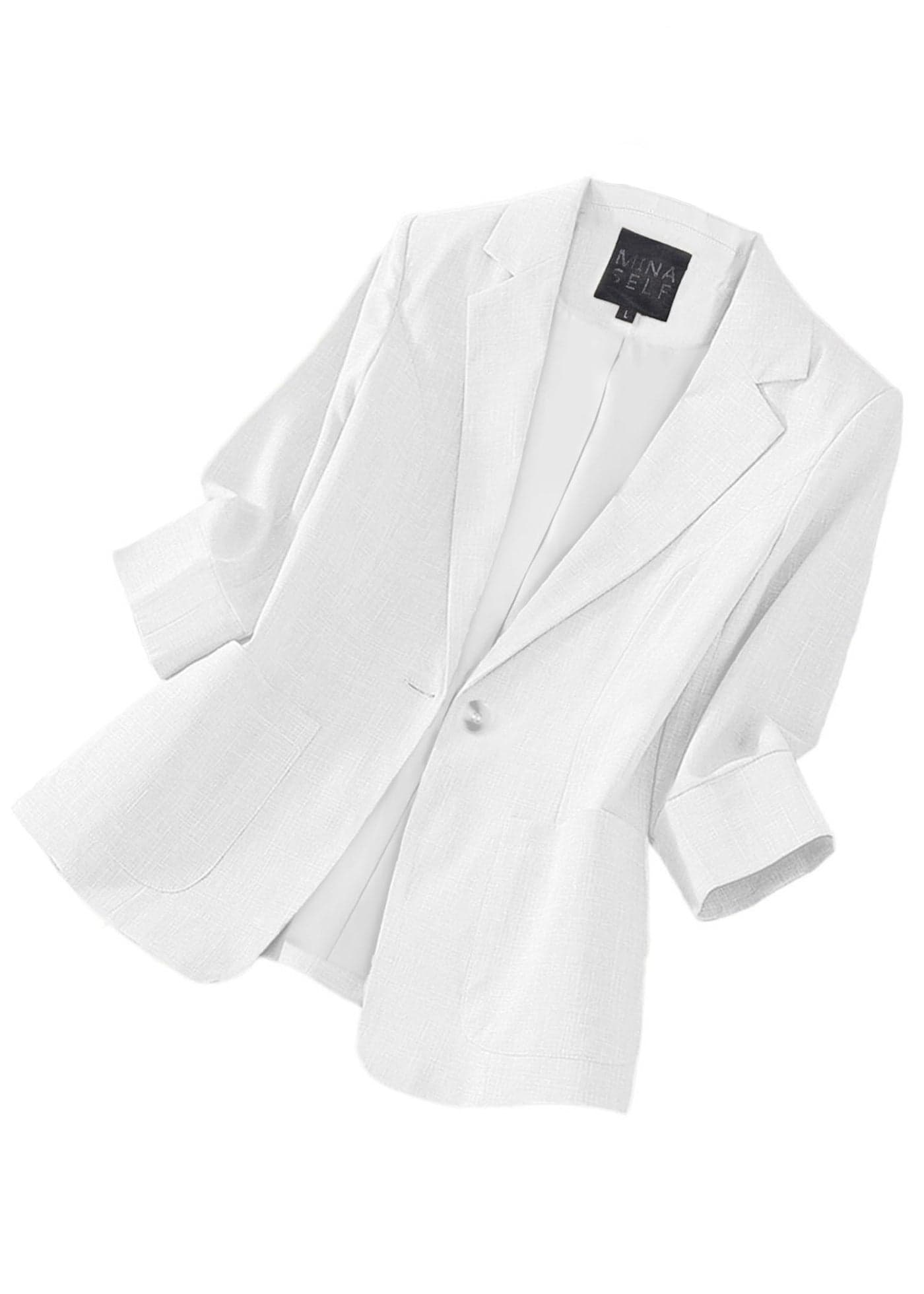 Mina Self Linen Blazer Jackets for Women 34 Sleeve Lightweight 2025 White Summer Womens Business Casual Fashion Dressy Blazer Light Trendy Suit Boyfriend Womens Work Office Jacket Suits White L