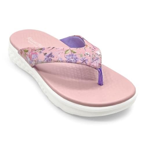 KazarMax Women Peach Floral Print Thong Slippers -4 UK