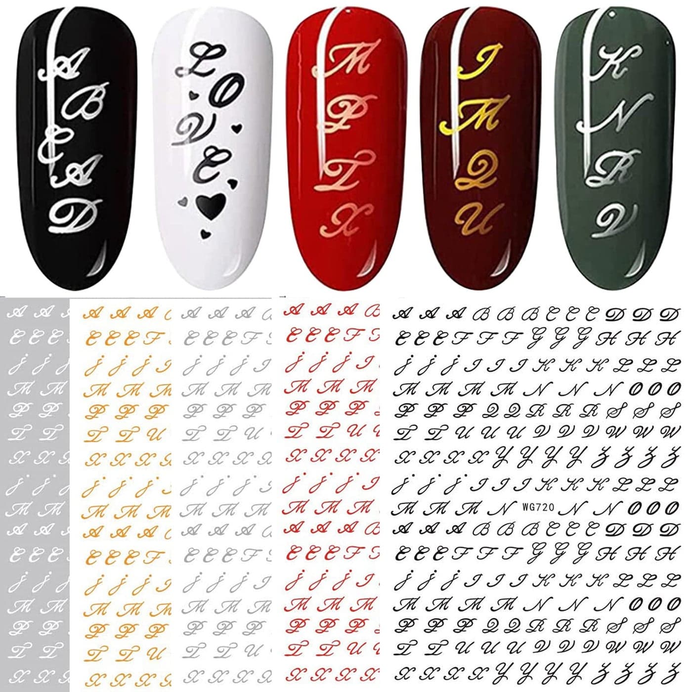 Old Letters Nail Art Stickers Decals SelfAdhesive 6 Sheets Old Alphabet Numbers Nail Stickers Decoration Accessories for Women Girls